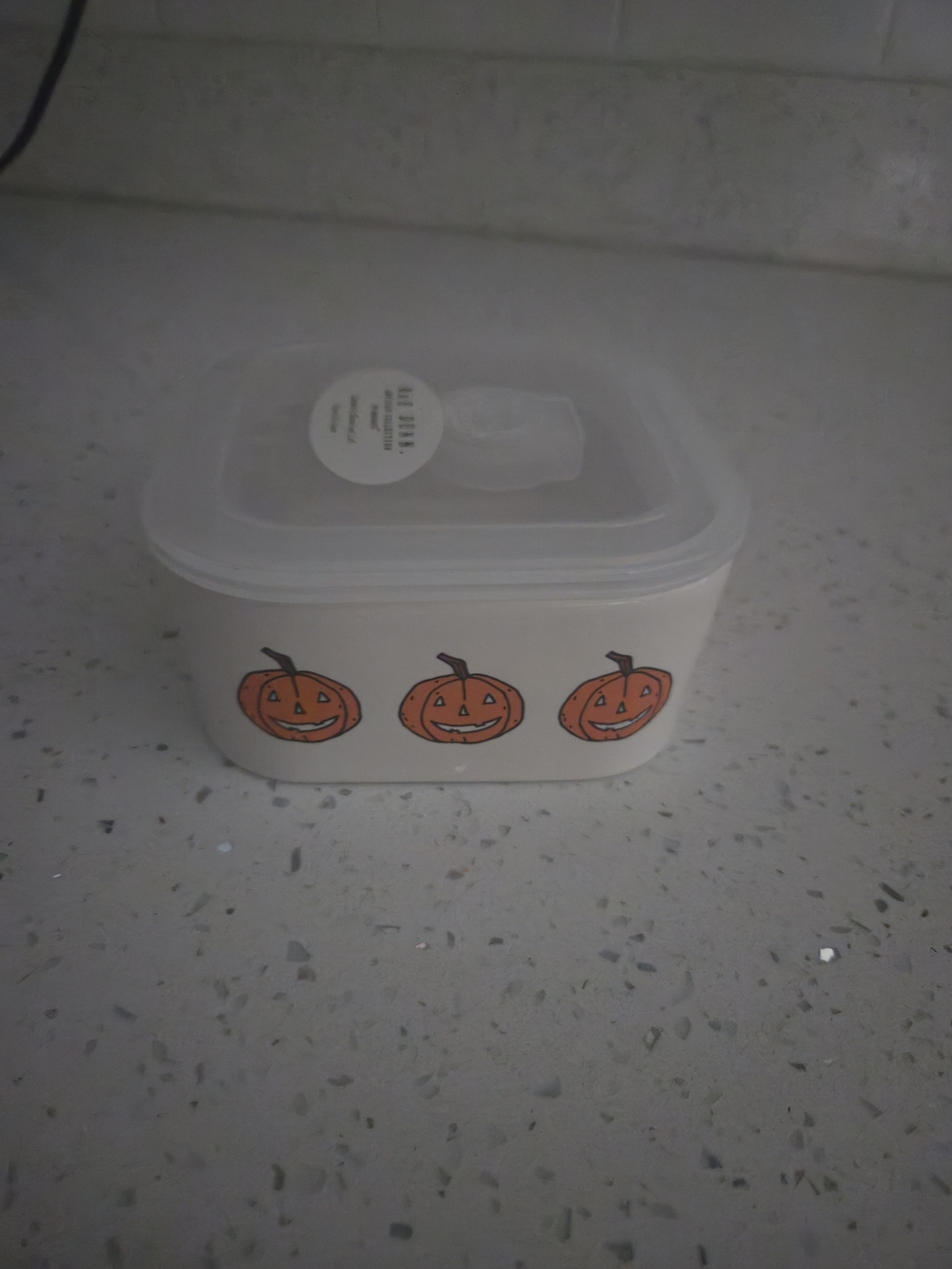 Rae Dunn Cream Food Storage Container with Orange Pumpkin Design